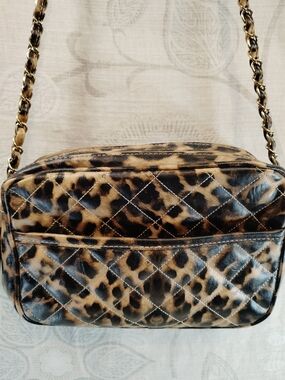 Leopard Print Quilted Crossbody Bag - Black & Brown